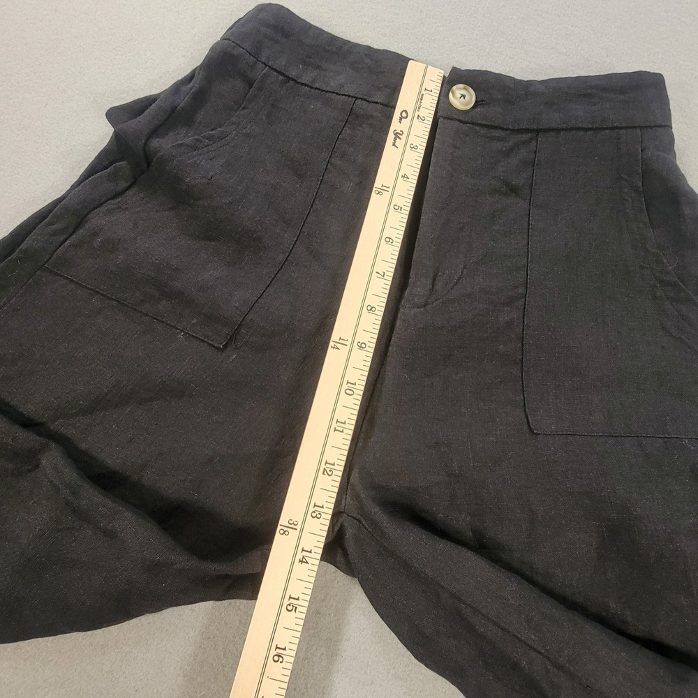 Little Lies 100% Linen Wide Leg Pants High Rise Black Patch Pocket Women's M - Picture 6 of 9